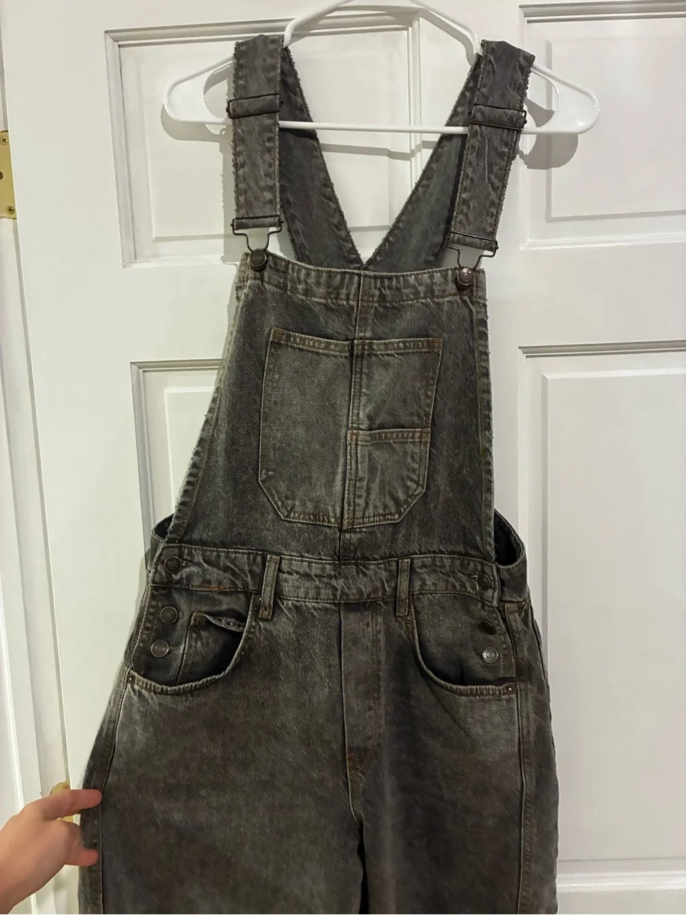 Women's Dark Gray Denim Overalls, Barrel leg